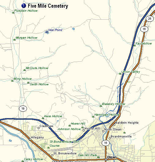 Location of the Five Mile Cemetery
